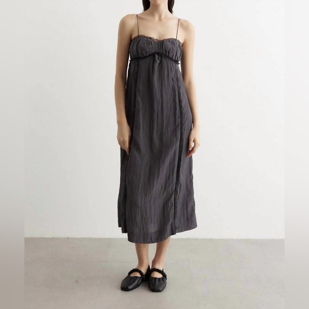 GANNI SHINY TECH STRAP MIDI DRESS